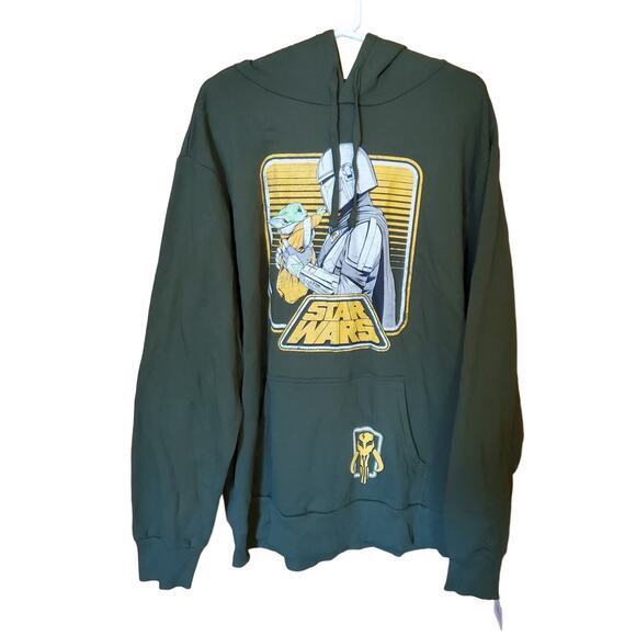 Star Wars Hoodie Sweatshirt Mens Sz‎ XL Mandalorian Grogu Pullover Green New - Picture 1 of 9